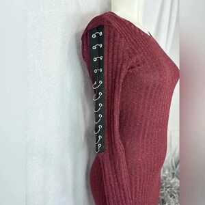 Derek Heart Sweater Dress Ribbed Knit‎ Bodycon Long Sleeve Eyelet Detail M